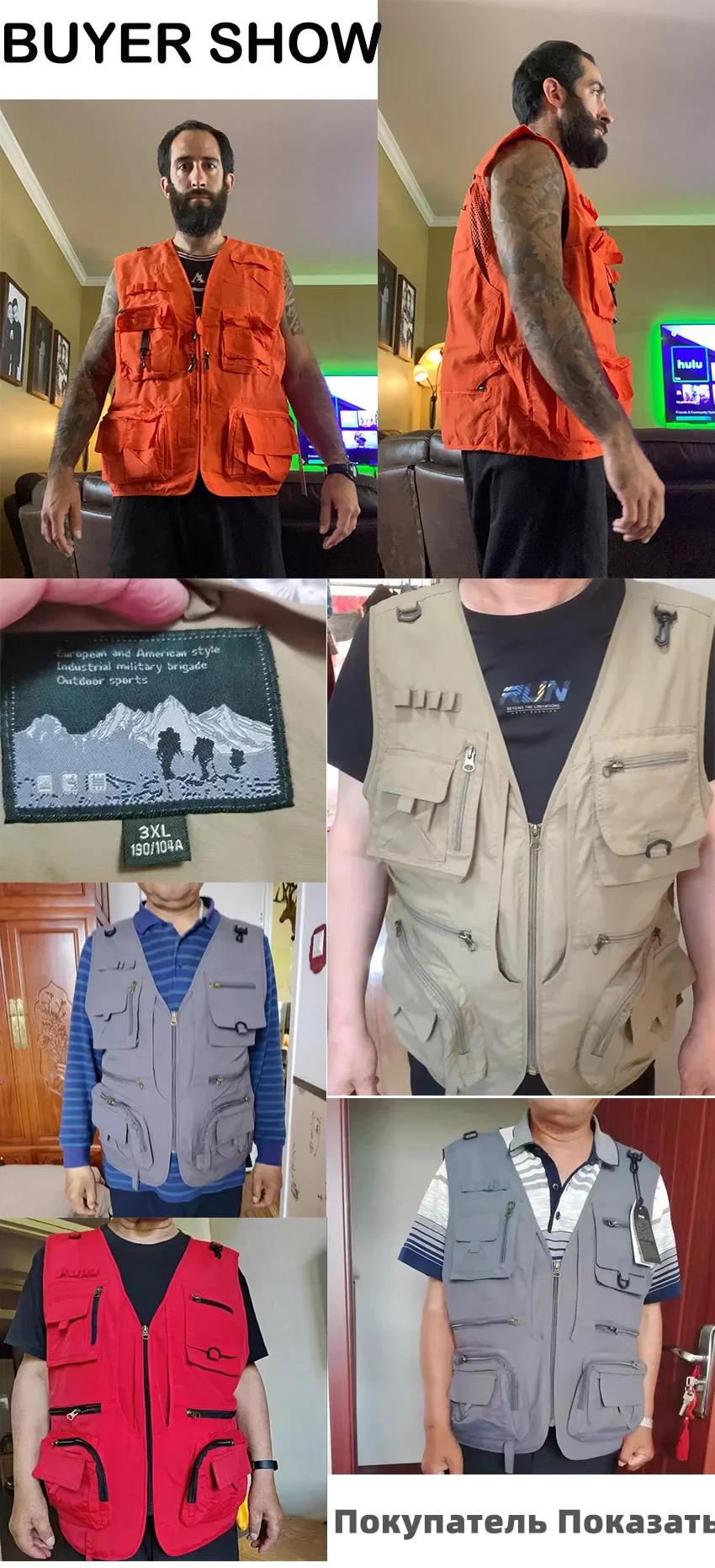 Description Picture 3 of itemMen Mesh Vest Multi Pocket Quick Dry Sleeveless Jacket Reporter Loose Outdoor Casual Thin Fishing Vests Waistcoat Male