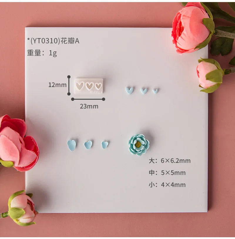 Description Picture 3 of item3 Sizes Different Types Mini Flower Petal Polymer Clay Cutters Clay Molds For DIY Complete Flower Earrings Jewelry Decoration
