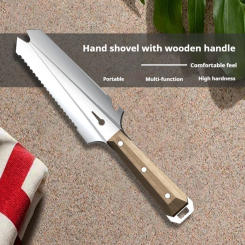 Multi-Purpose Garden Shovel with Wooden Handle, Anti-Rust, Mirror Polished, Lightweight and Durable for Camping, Outdoor tool