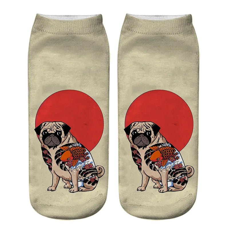 Description Picture 5 of itemKawaii 3D Pug Dog Print Short Socks Cotton Fashion Cute Japanese Soft Women Kawaii Animal Dogs Slippers Socks
