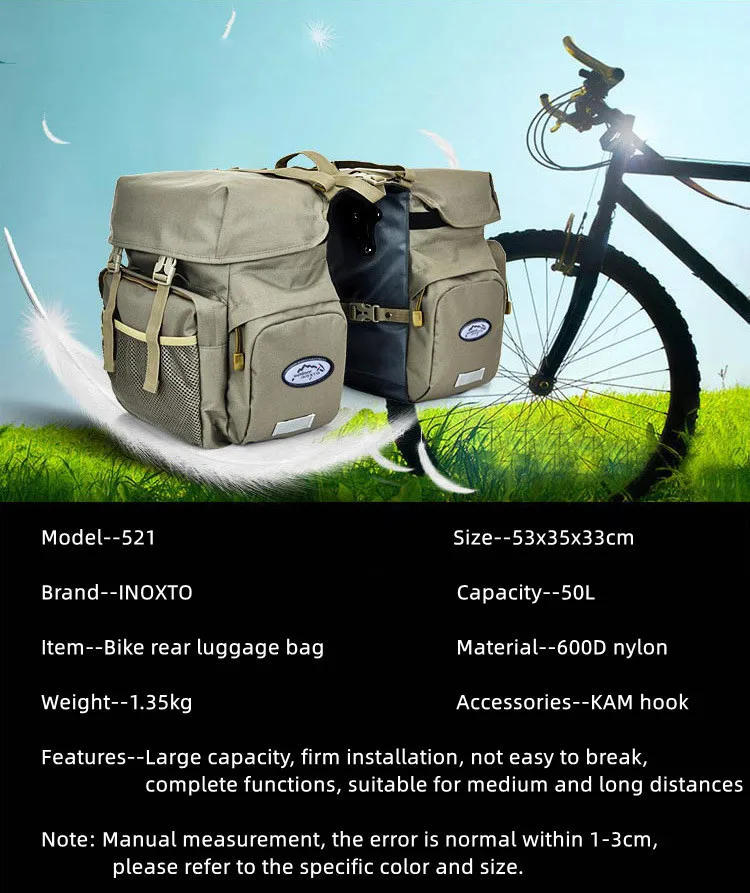 Description Picture 3 of itemBicycle Bag 50L Nylon Bike Bag Rear Rack Trunk Bike Luggage Back Seat Pannier Reflective Cycling Storage Bag Bicycle Accessories