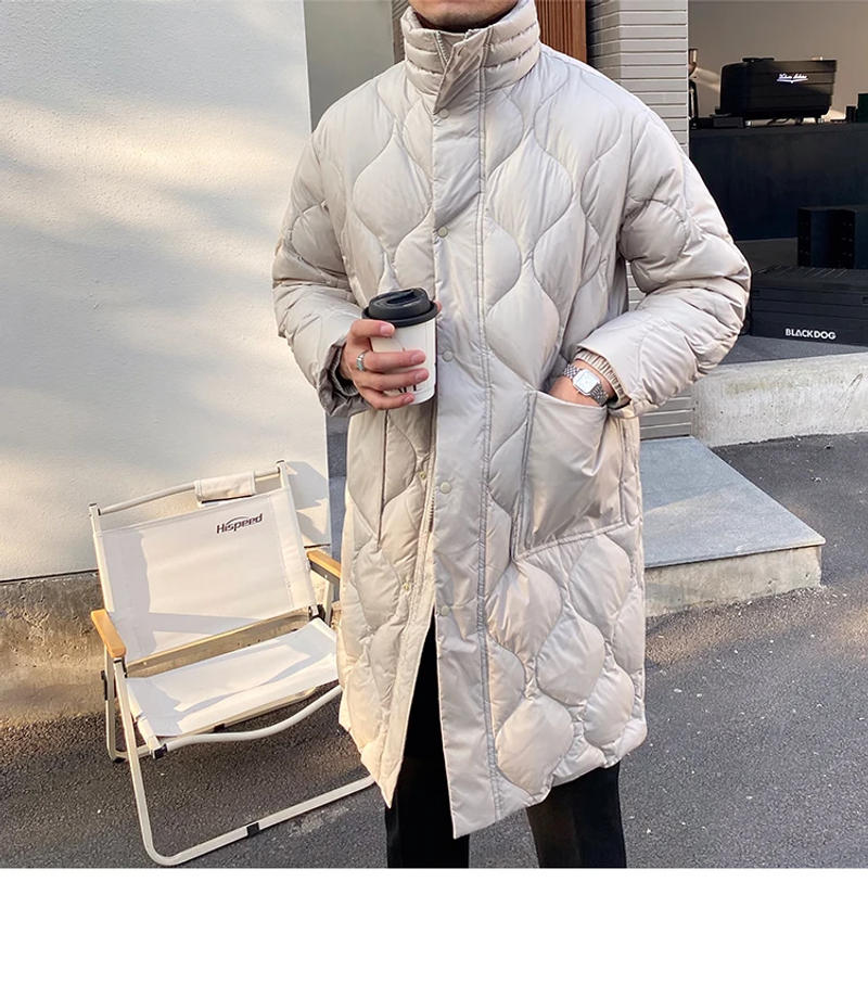 Description Picture 5 of itemMen's Down Parka Long Regular Fit Stand Collar Diamond Pattern Korean Stylish Style Winter Warm Jacket