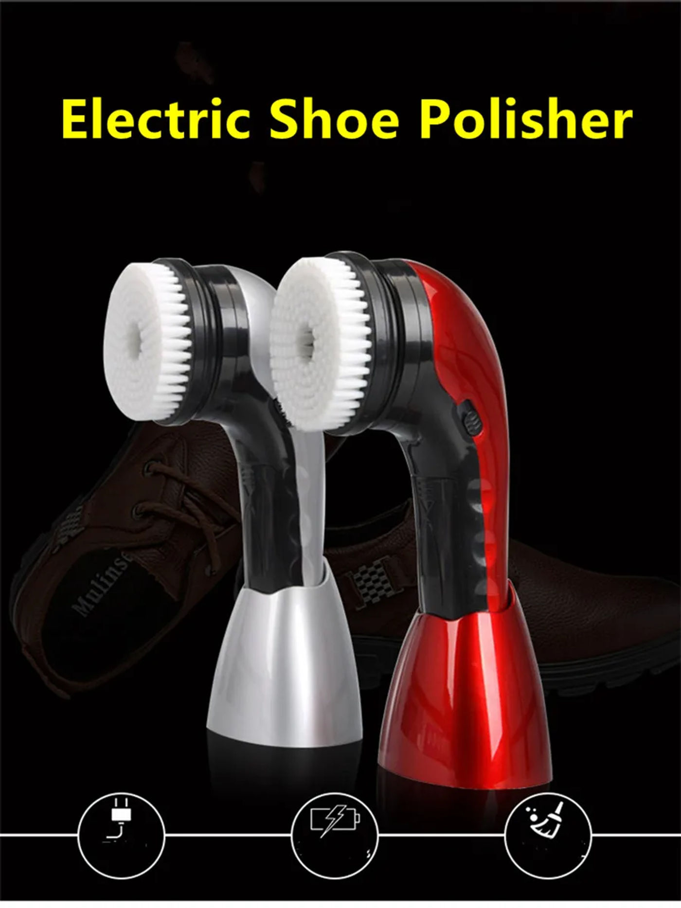 Description Picture 2 of itemPortable Handheld Automatic Electric Shoe Brush Shine Polisher Battery Charging 2 Ways Power Supply Electric Shoe Polisher