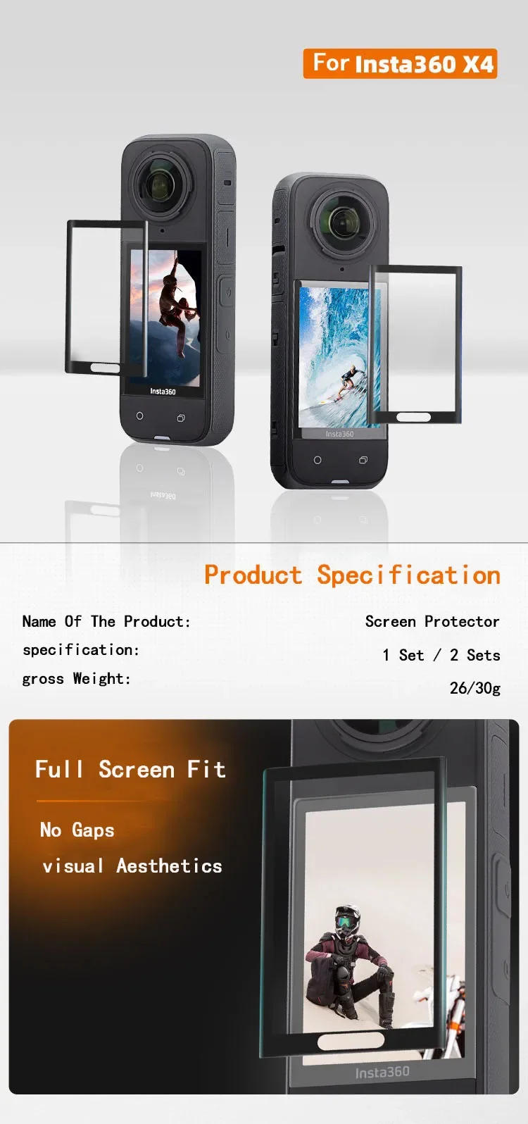 Description Picture 2 of itemFull Coverage Protective Film for Insta360 X4 Camera Accessories Screen Protector for Insta 360 X4 Anti-scratch Film(Not Glass)