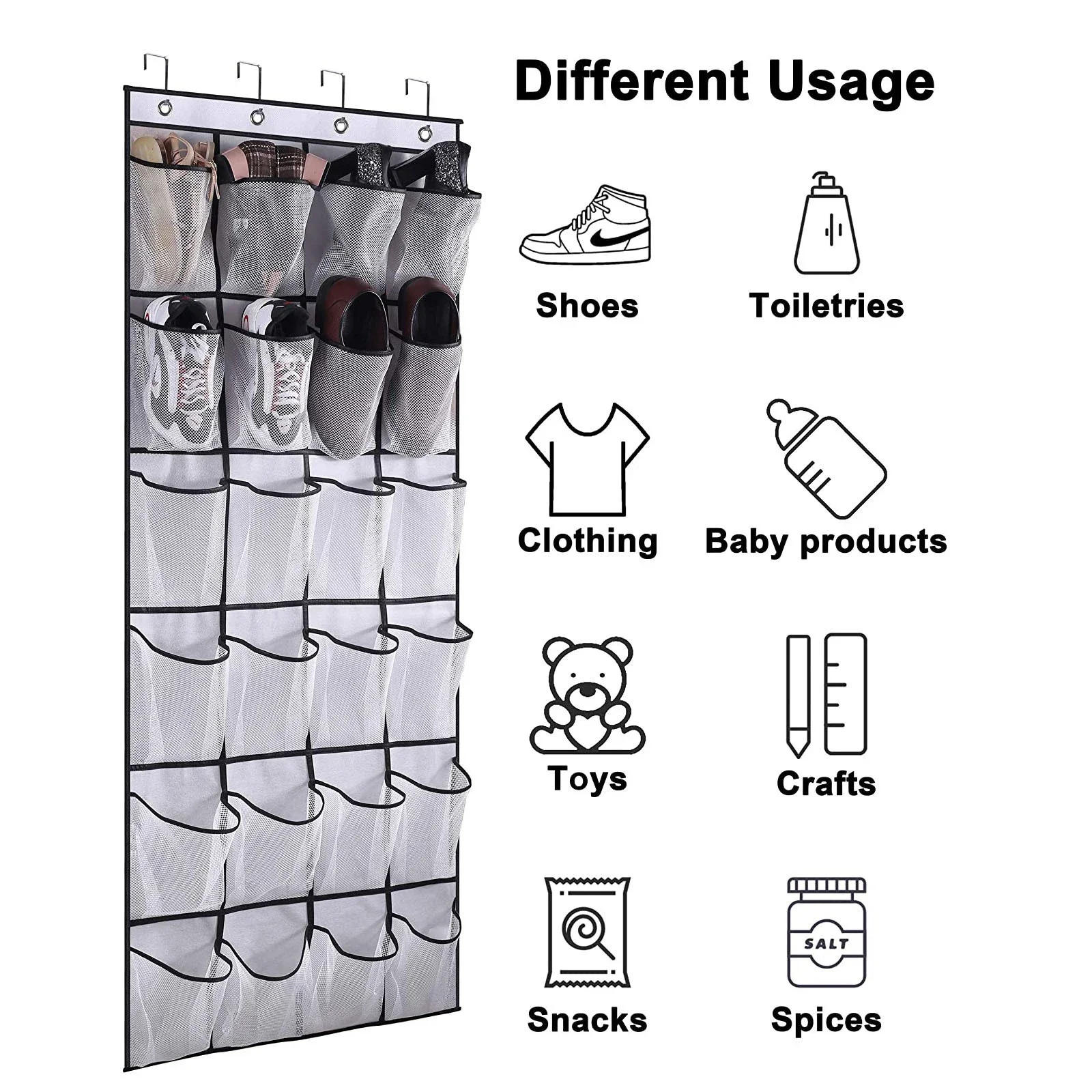 Description Picture 4 of item24 Pocket Over The Door Shoe Organizer Storage Bag For Shoes Sturdy Hanging Closet Rack Space-Saving Home Storage Solution