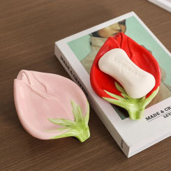 Practical Ceramic Drain Soap Case Rose Petal Quick Drain Soap Tray Keep Soap Bars Dry Easy To Rinse Roseleaf Soap Dish Bathroom