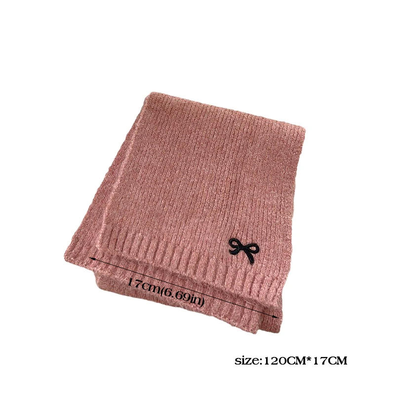 Description Picture 2 of itemWinter Wool Scarf for Kids Thicken Warm Knitted Scarves Solid Color Bow Embroidered Children Boy Girl Neckerchief