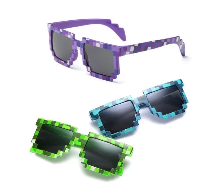 Description Picture 4 of itemKids Fashion Sunglasses Funny Cos Play Action Game Toy Minecrafter Square Glasses Pixel Mosaic Children's Gift