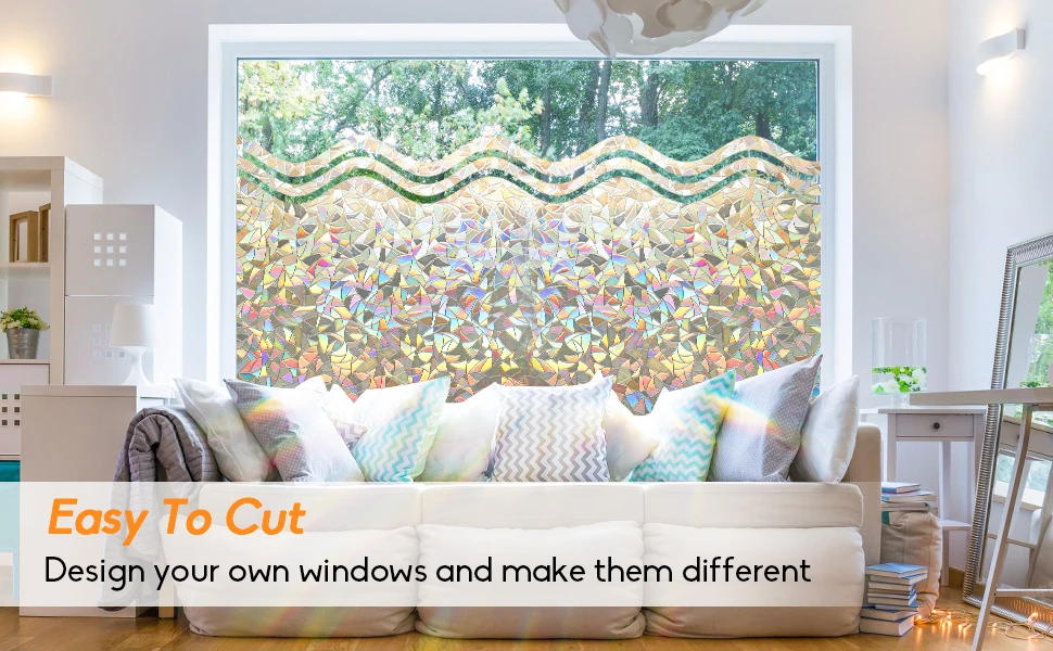 Description Picture 5 of itemPrivacy Window Films No Glue Static Adhesive Glass Film for Decorative Bathroom Living Room Kitchen Rental Apartment Rainbow