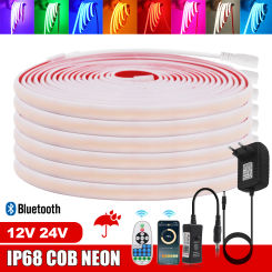 12V 24V Bluetooth Dimmerable COB Neon Strip IP68 Waterproof White/Ice Blue/Pink/Yellow/Pink/Red Flexible Ribbon Rope LED Light