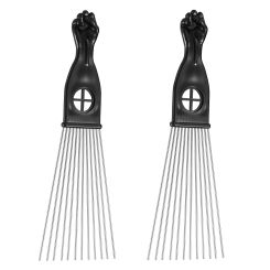 FRCOLOR 2pcs Hair Pick Metal Pick Comb Detangle Braid Hair Styling Comb Hair Comb Pick Men Styling Comb Tool (Black)