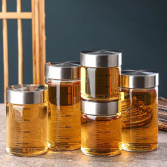 100-500ml Glass Storage Cup Portable Seal High Borosilicate Thermostability Liquid Storage Cup Capacity Scale Bottom Thickening