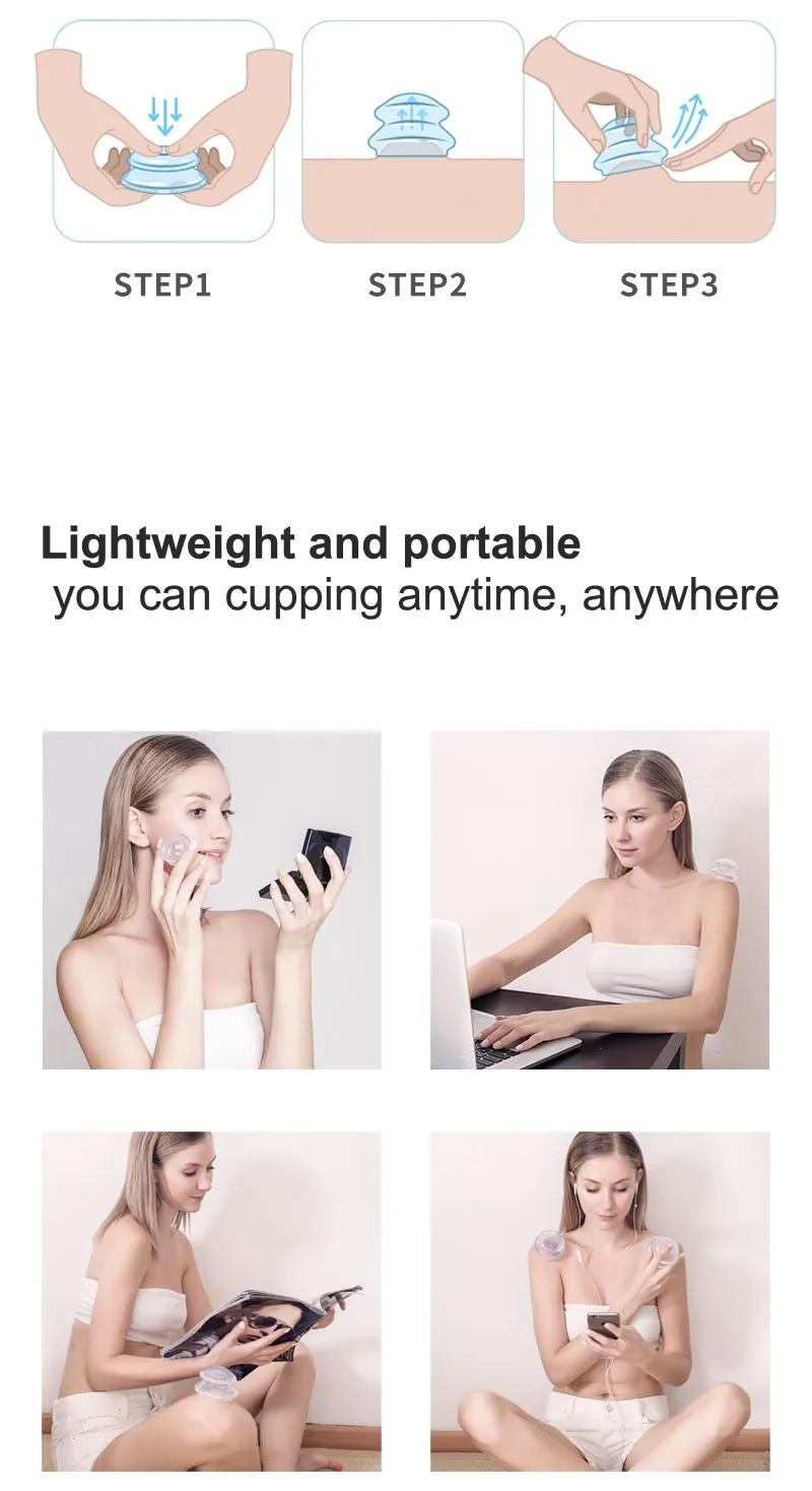 Description Picture 6 of itemSilicone Vacuum Cupping Set Massage Body Cups Back Gua Sha Ventosas Suction Cup Anti-Cellulite Skin Lift Physiotherapy Jars Slim