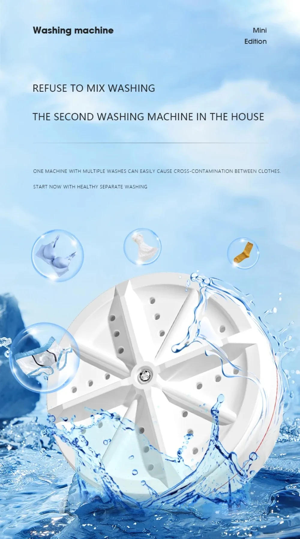 Description Picture 6 of itemPortable Washing Machine,with Suction Cups,Ultrasonic Turbine Mini Washing Machine,Wash Baby Socks Underwear for Travel Hotel