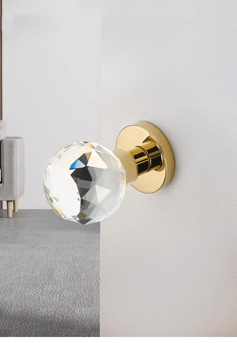 Description Picture 6 of itemLight Luxury Invisible Lock Single-sided Handle Portable Door Lock Gold Indoor Background Wall Globe Lock Crystal Door Handle