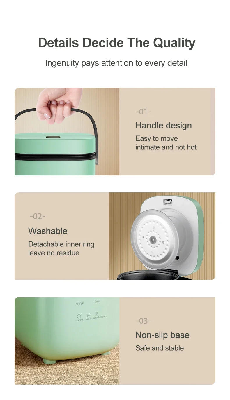 Description Picture 5 of itemMini Rice Cooker Automatic Household Kitchen Electric Cooking machine 1-2 People Food Warmer Steamer 1.2L Small Rice Cooker