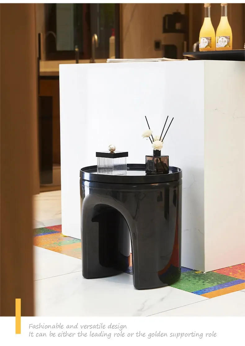 Description Picture 6 of itemCreative Plastic Round Stool with Tray Sofa Side Organizer Coffee Table for Living Room Nordic Decorative Changing Shoes Bench