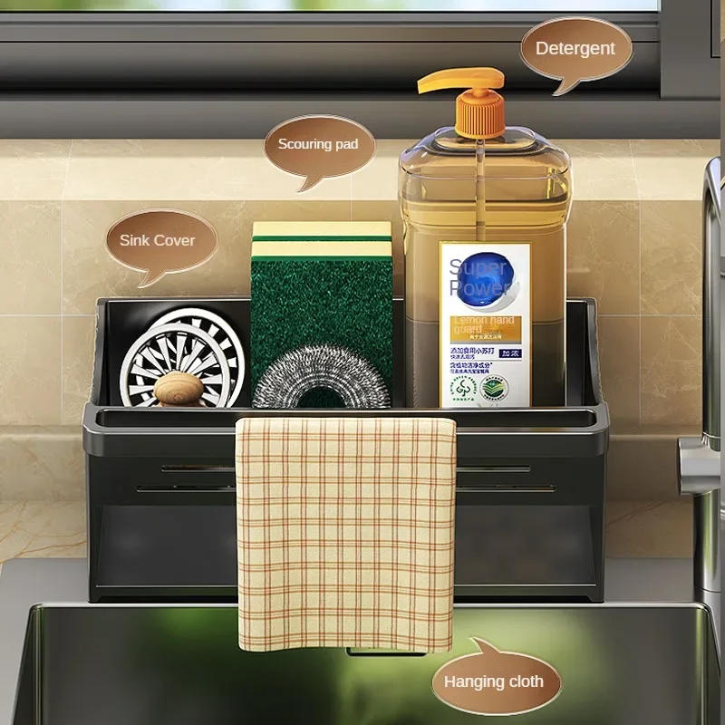 Description Picture 2 of itemKitchen Sink Rack with Self-draining Tray Sponge Rag Organizer Bathroom Cosmetic Holder Bathroom Shelf Kitchen Accessories Rack