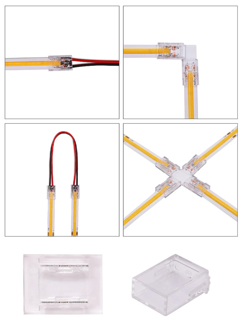 Description Picture 3 of itemCOB LED Strip Connector 2pin 3pin 4pin for 8mm 10mm Wide PCB LED Tape Single Color RGB CCT Solderless Right Angel Wire Accessory