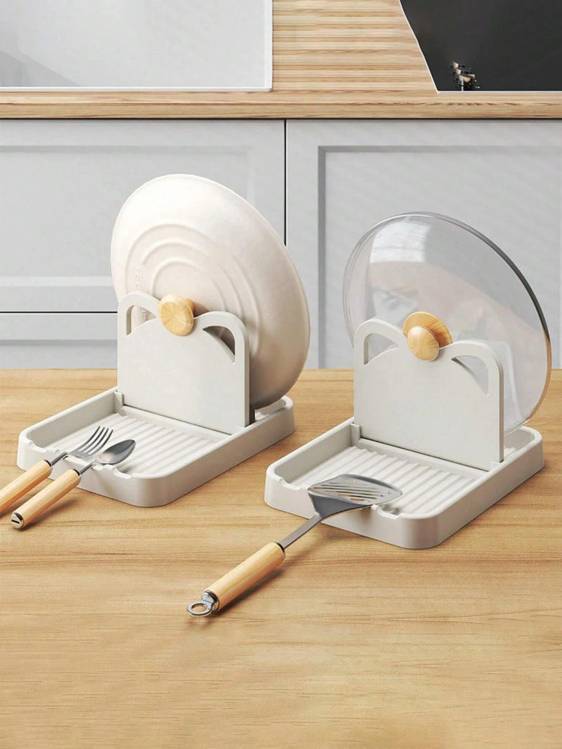 Description Picture 2 of item1/2pcs Multifunctional Pan Pot Lid Holder Stand Pan Pot Cover Rack Spoon Rest Pot Lid Spatula Spoon Storage Shelf Kitchen Tools