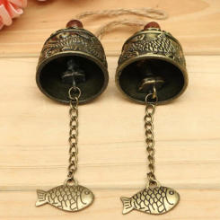 Vintage Carve Wind Chimes Bell Copper Chinese Fish Pattern Bell Blessing Good Luck Fortune Hanging Wind Chime Garden Decoration
