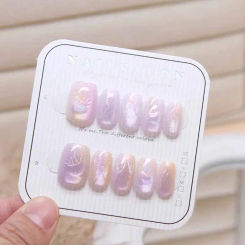 10pcs Jellyfish Cat's Eye Press On Nails False Nails Square Head Girl Lady Press on Nail Wearable Detachable Nail Tips