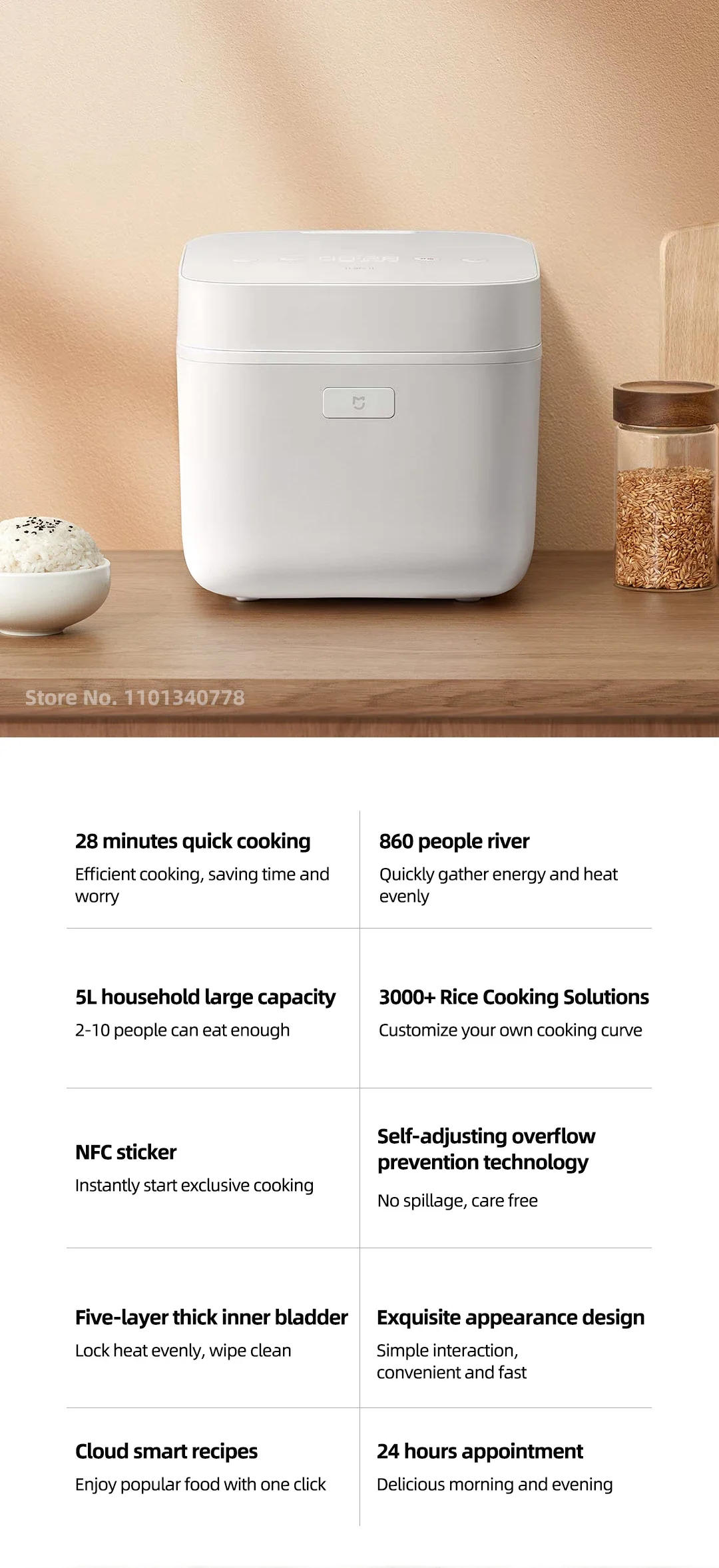 Description Picture 2 of itemIconic Brand Mijia Rice Cooker 5L 220V  Smart Fast Electric Multicooker Pot for Kitchen Cookers Anti-stick Food Warmer Home Appliance