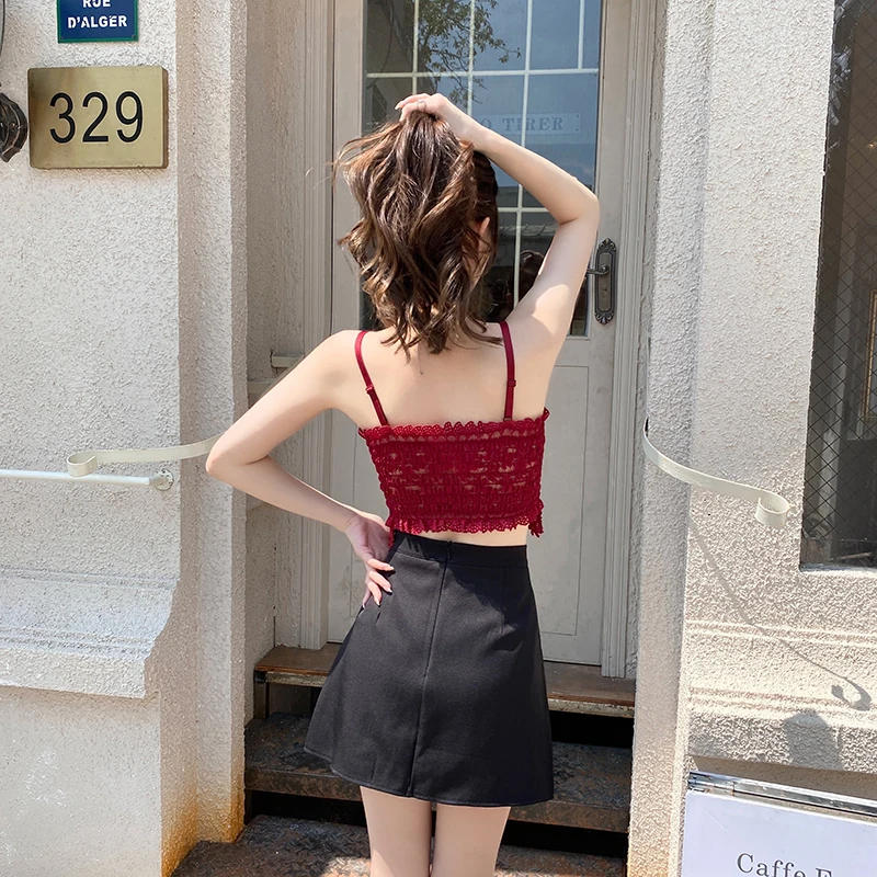 Description Picture 4 of itemSexy Lace Camisole Crop Tops Women Tube Top White Flower Embroidery Brassiere Wire Free Female Fashion Lingerie Bras Vest Pink