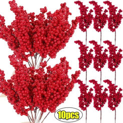 1/10Pcs Artificial Red Berries Branches Christmas Foam Holly Berry Stems DIY Garland Xmas Tree Decor New Year Party Decorations