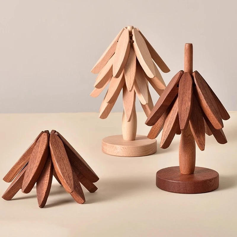 Description Picture 2 of item4PCS Trivets Wooden Trivets For Hot Dishes Insulation Pad Tree Shape Trivet Set Coaster For Teapot Hot Pots Halloween Christmas