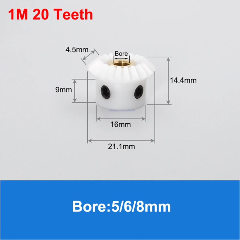 Description Picture 2 of item1pc 1:1 Bevel Gear 1Mod 20 25 30 Teeth White POM Equal Diameter Bevel Gear 90 Degrees Meshing Angle Plastic Gears Bore 5-12mm