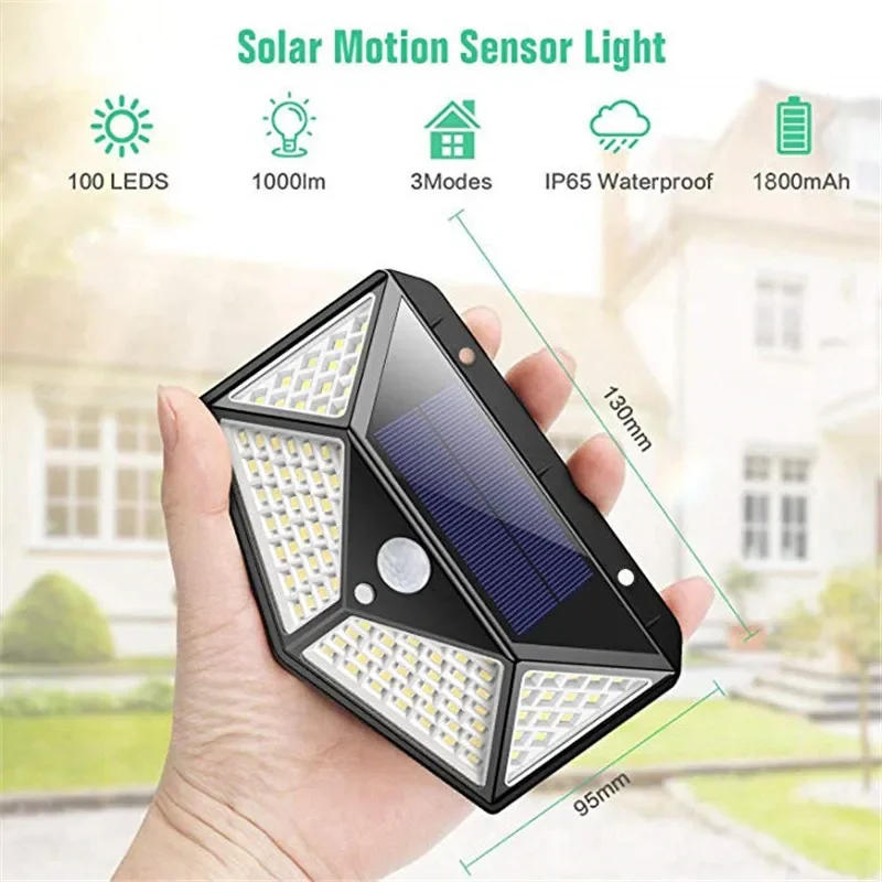 Description Picture 2 of item1-10PC 100 LED Solar Wall Light Waterproof Outdoor Solar Lamp Wireless Solar Powered Sunlight Street Light for Garden Decoration