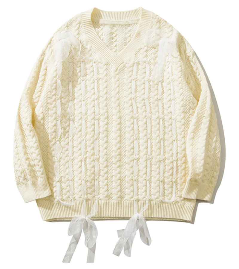 Description Picture 4 of itemUPRAKF V-Neck Knit Sweater Loose Pullover Winter Tops Autumn Fashion Streetwear Long Sleeve Solid Color