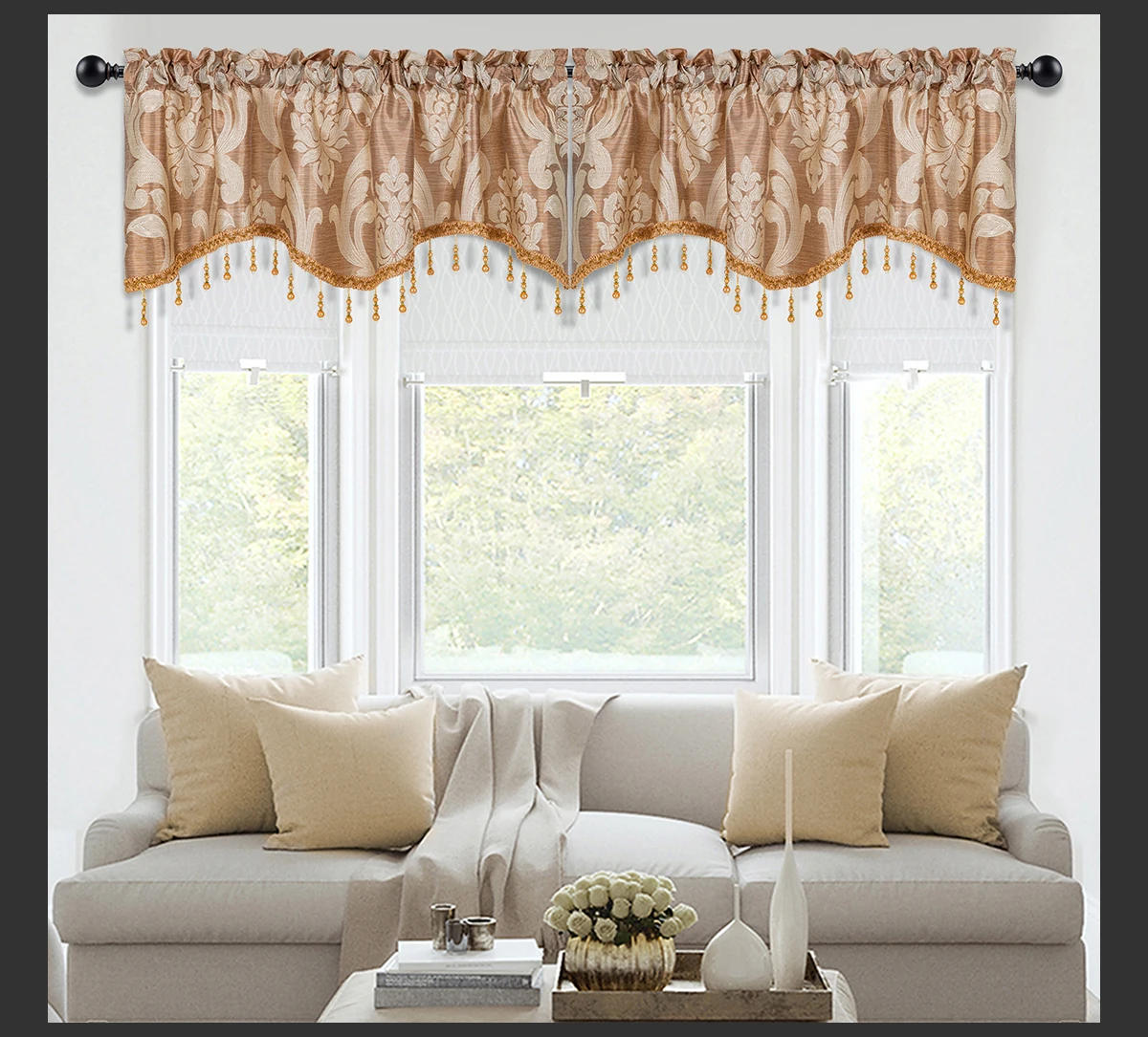 Description Picture 6 of itemLuxury Jacquard Weave Valance for Living Room Pattern Short Curtains Ins Popular Valance Kitchen Window Home Decoration 1 PC