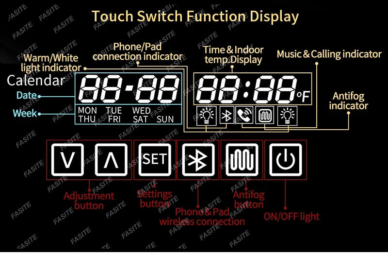 Description Picture 5 of itemFogless Smart Bathroom Mirror With Bluetooth Speaker Aesthetic Shower Nordic Touch Control Led Lighting Makeup Home Decor WWHYH