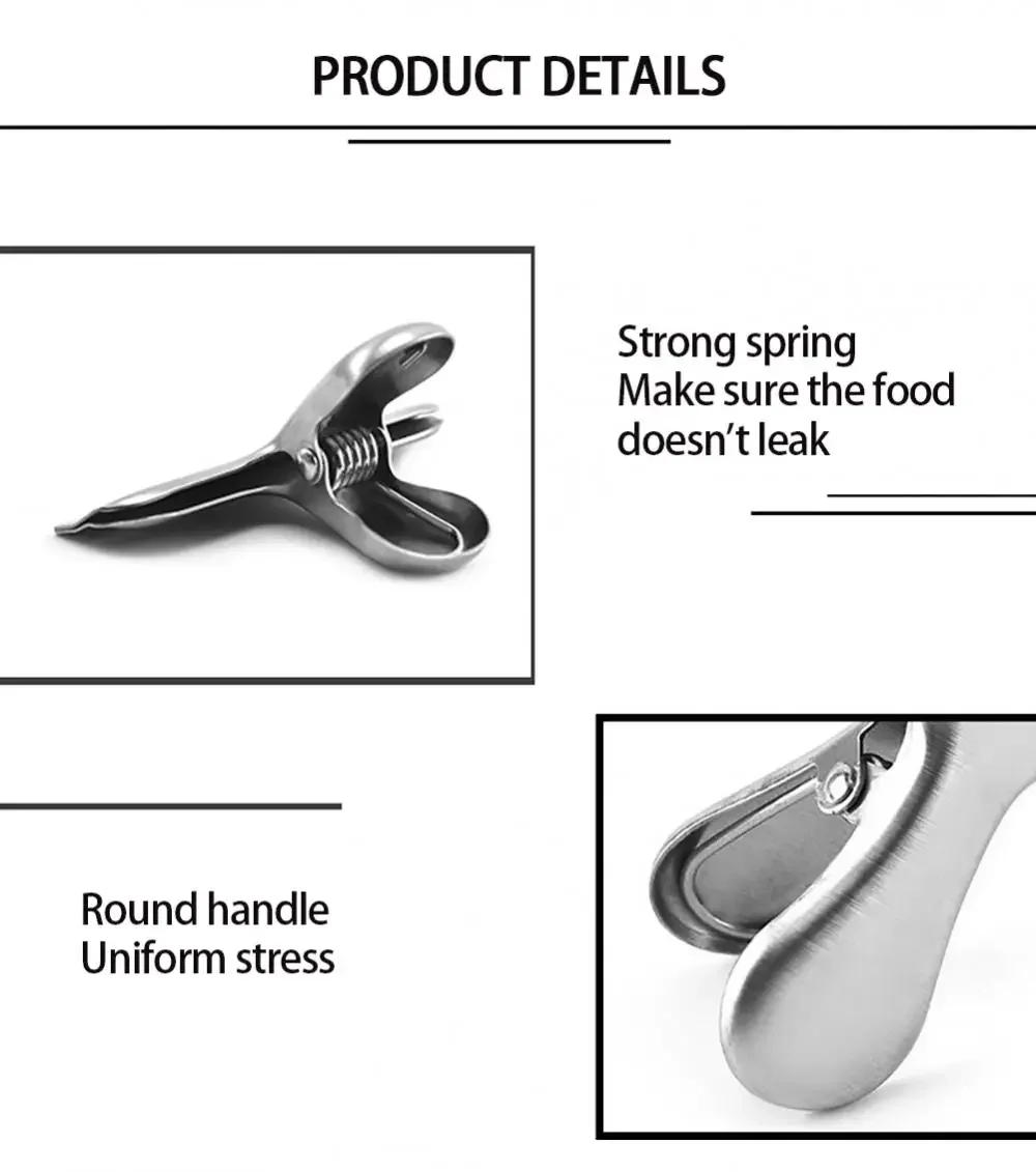 Description Picture 4 of item3pcs Stainless Steel Bag Clipsf For Food Heavy Duty Metal Silver Food Clips Office Paper Clamps Air Tight Seal Snack Clips
