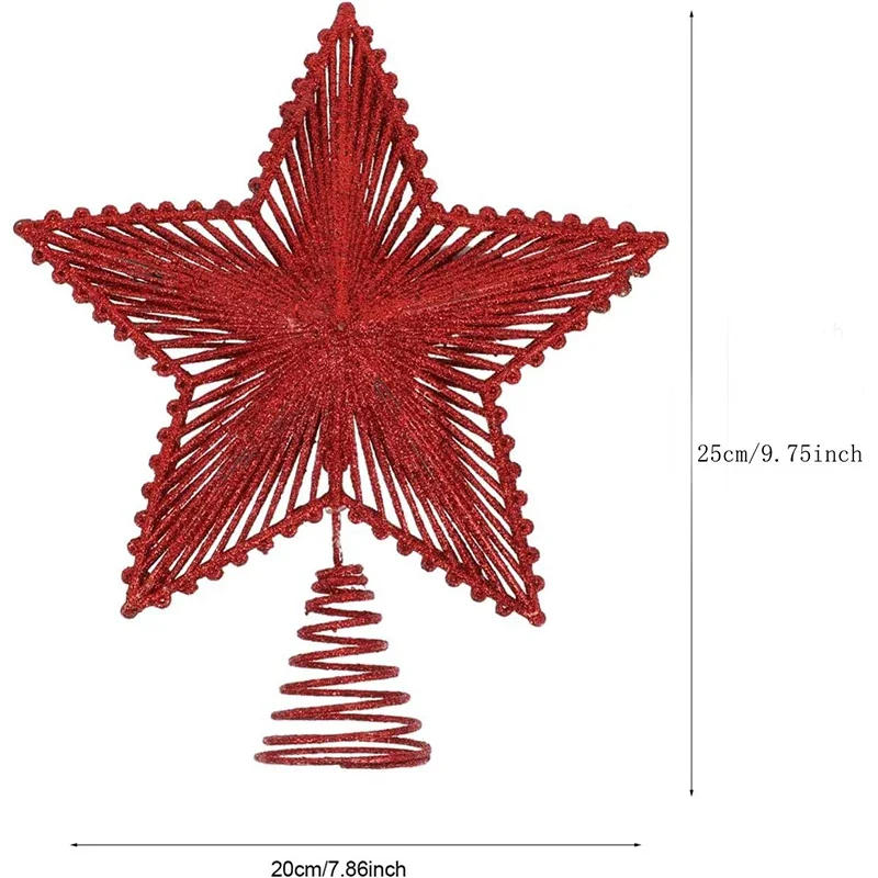 Description Picture 3 of item25cm Red Glitter Christmas Tree Topper Iron Star Christmas Decor For Home Xmas Tree Ornaments Navidad New Year 2025 Natal Noel