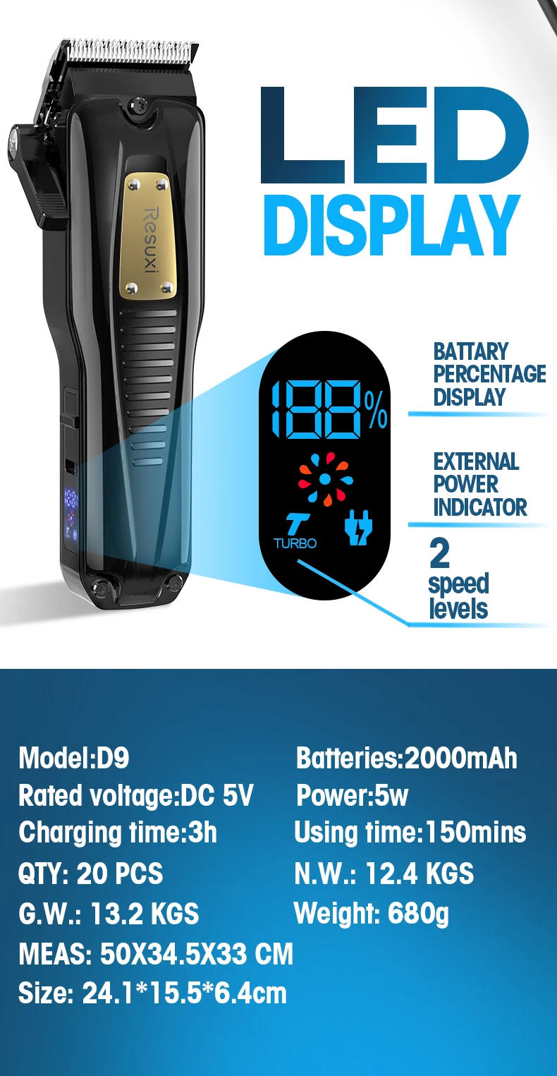 Description Picture 6 of itemRESUXI D9 High Power Oil Head Electric Trimmer Hair Salon Household HairClipper Men's Professional Electric Haircut Grooming Kit