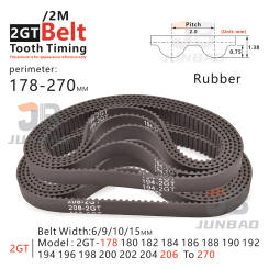 2GT Timing Belt perimeter 178 To 270 MM Model number 2GT-178 180 182 184 186 188 190 192 194 196 To 2GT-270 2M Synchronous Belt