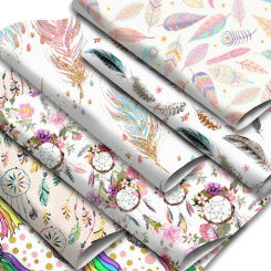 Dreamcatcher Feather Pattern Printed Faux Leather Sheets Synthetic Leather Fabric Rll for DIY Earrings Hair Bows Making