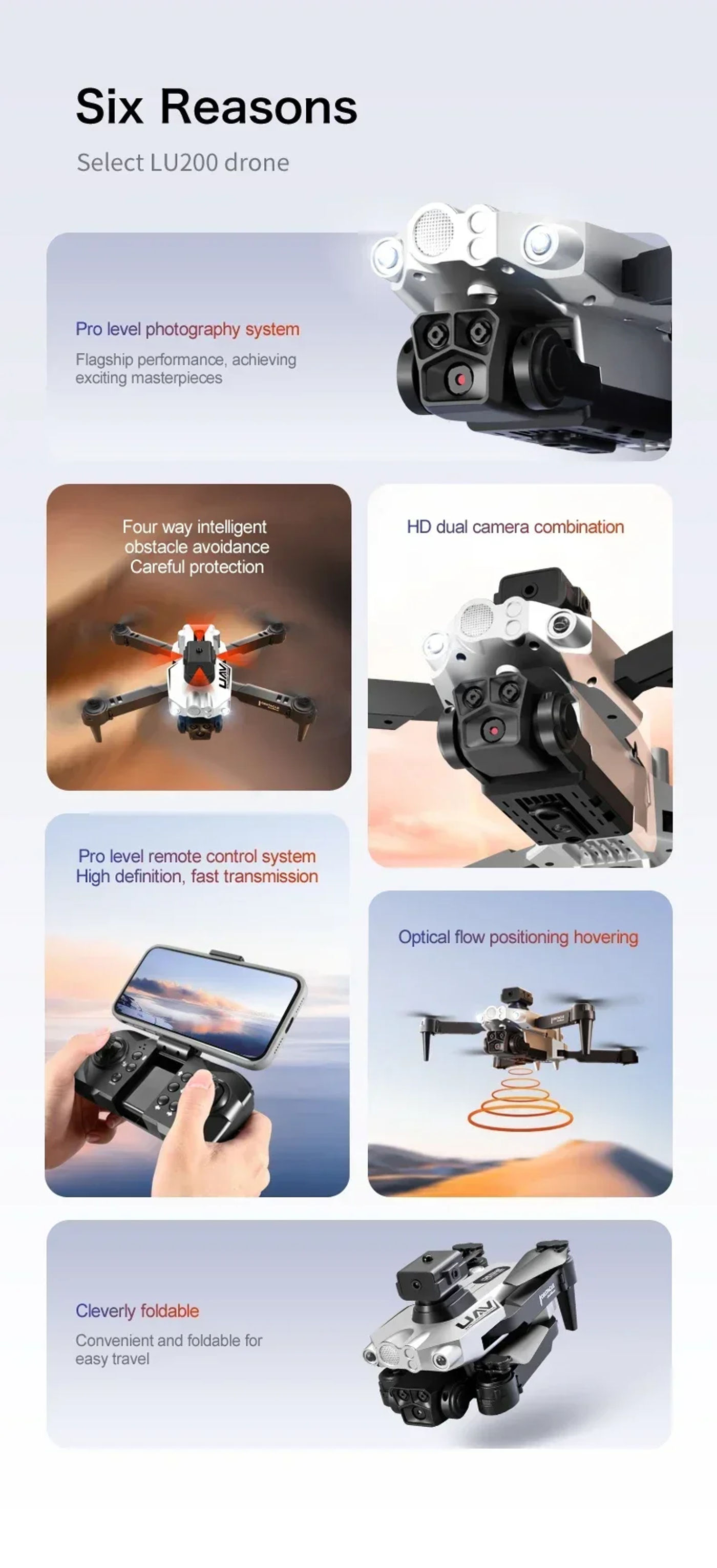 Description Picture 4 of itemXiaomi LU200 Drone GPS 8K HD Triple Camera Aerial Photography WIFI Optical Localization Automatic Obstacle Avoidance Drone 2024