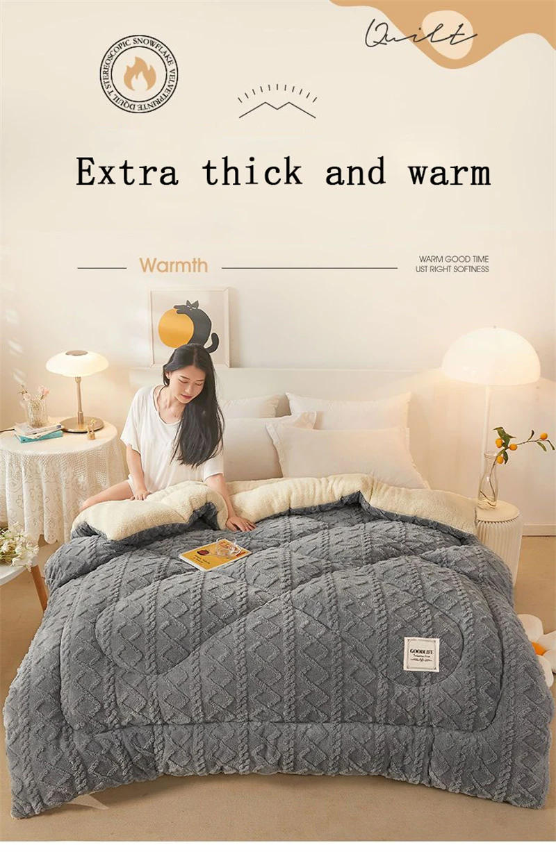 Description Picture 2 of itemNew Super Thick Winter Warm Blanket for Bed Artificial Lamb Cashmere Weighted Blankets Soft Comfortable Warmth Quilt Comforter