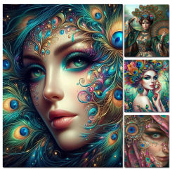 Full Square Round Diamond Painting Fantasy Peacock Woman Diamond MosaicEmbroidery Flower Rhinestones Cross Stitch Wall Art