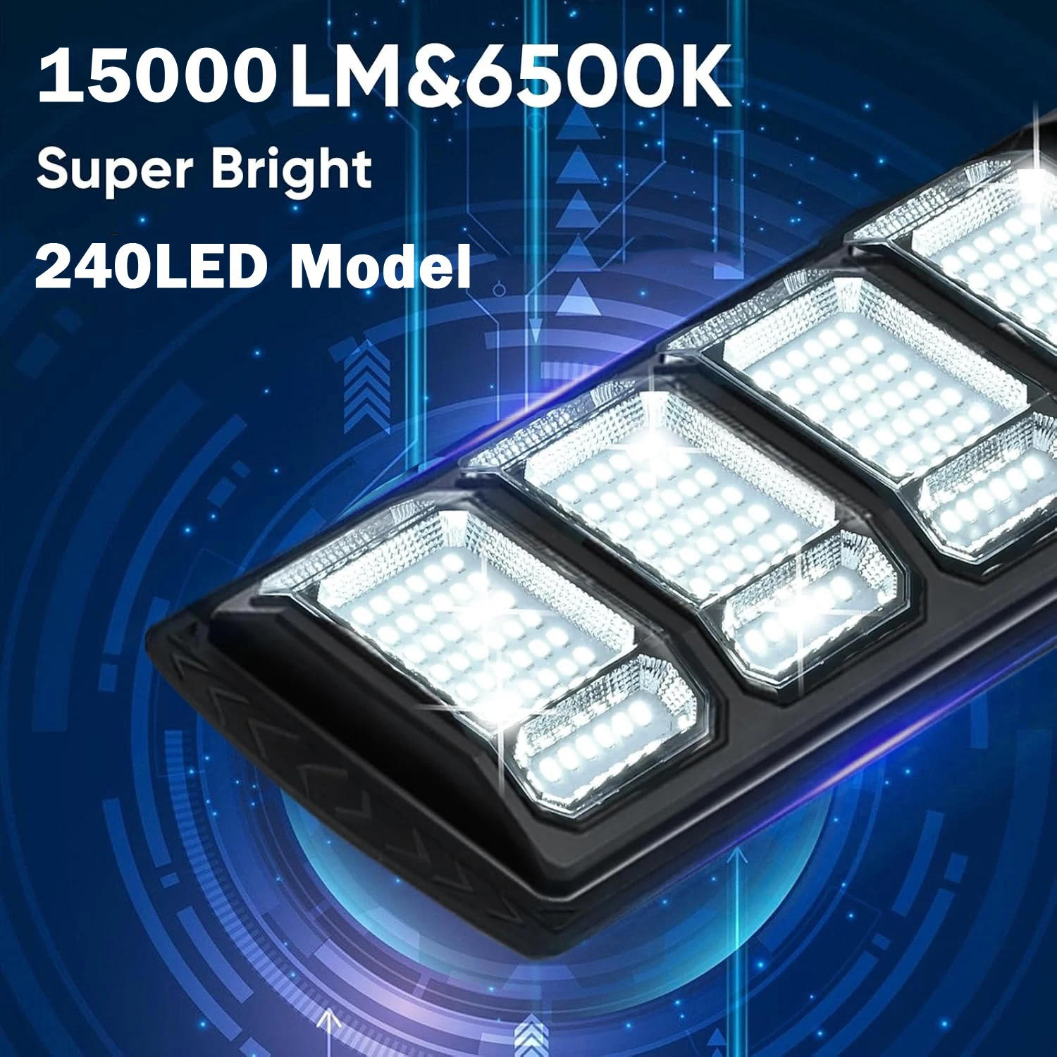 Description Picture 3 of item1~2Pack 250W Solar Street Light Outdoor Waterproof 15000LM LED Solar Flood Lamp Dusk to Dawn Solar Garage Light Motion Sensor