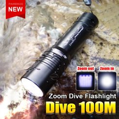 Zoomable Mini Diving flashlight High Power Led Flashlights 18650 High Capacity Underwater Lantern IP68 Professional Diving Light
