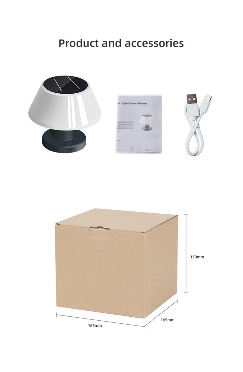 Description Picture 5 of itemSolar Panel Led Solar Table Lamp with Usb Rechargeable Outdoor Indoor Desk Bar Decor 4 Brightness Dimmable Solar Desk Lamp