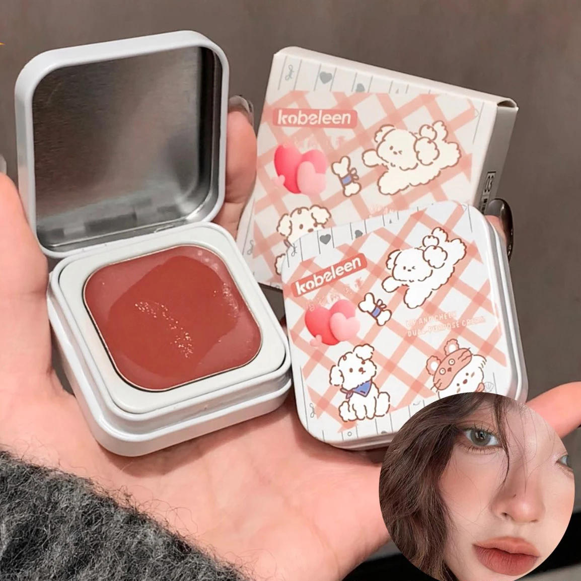 Description Picture 3 of itemMulti-function Blush Cream Natural Cheek Face Rouge Cute Iron Box Blusher Mud High Color Rendering Smooth Brightening Skin Tone