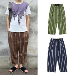 2024 Kapital Vintage Men s Striped Casual Magic Tape Elastic Ninepoint Wideleg Pants