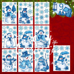 Blue Snowflake Christmas Window Stickers Santa Claus Snowman Elk Gingerbread Man Static Mirror Sticker Happy New Year 2025 Decor