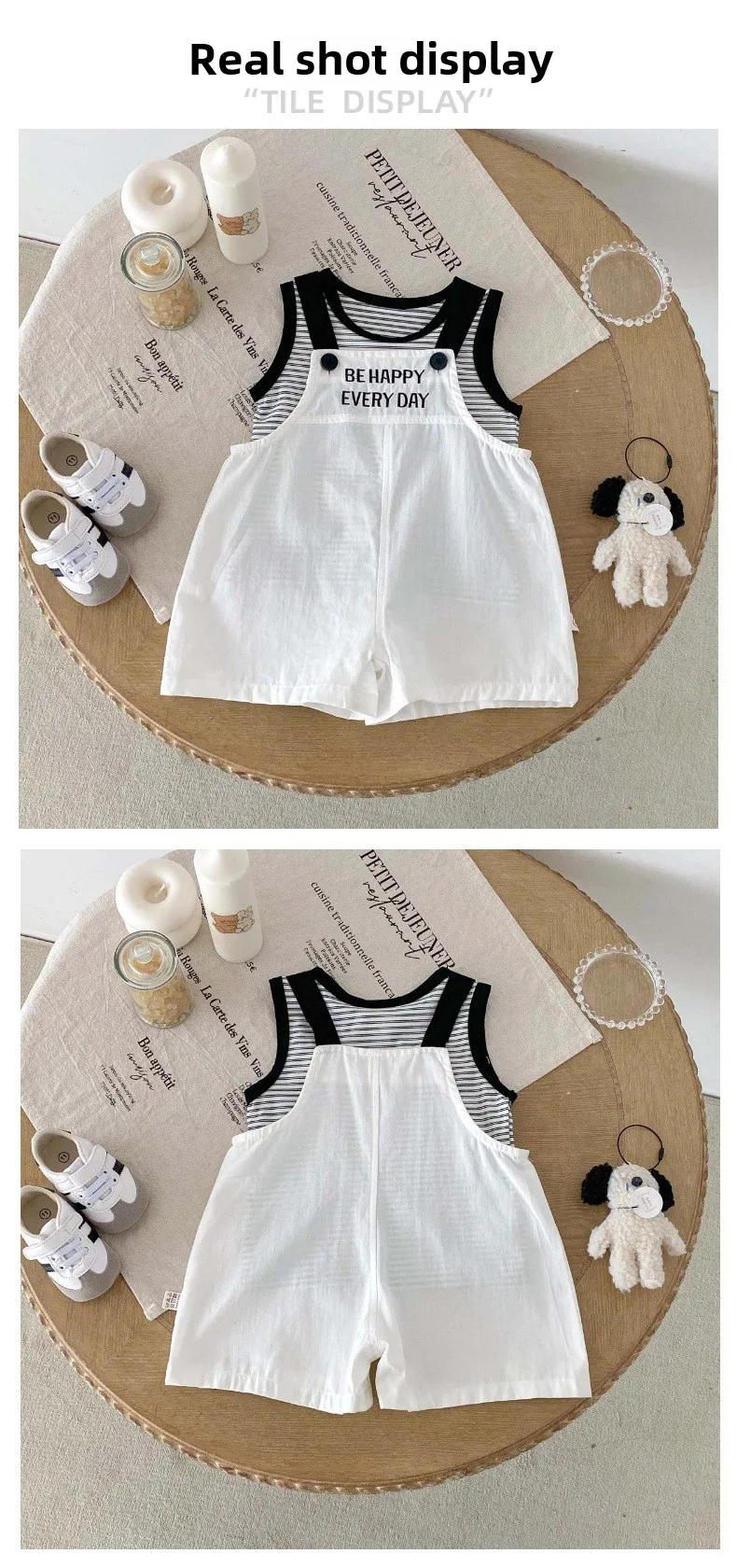 Description Picture 3 of itemChildren's vest set Korean version letter embroidered overalls summer new striped sleeveless top outdoor two-piece set